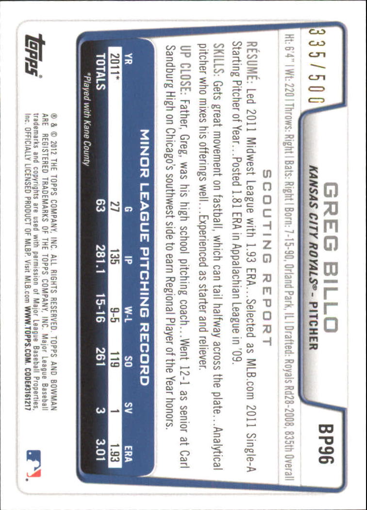 Tarjetas paralelas de béisbol Bowman 2012 "Prospects Blue" insertadas - Imagen 43 de 47