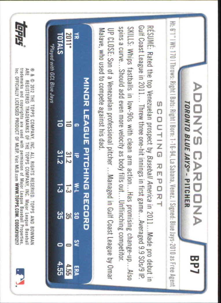 B5051- 2012 Bowman Prospects BB # S 1-110 + Einsätze -du Pick- 15 + Free US - Bild 221 von 290