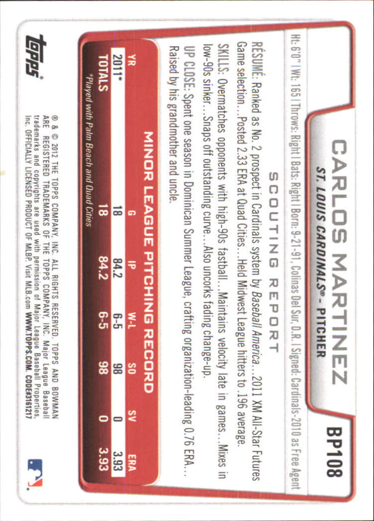 B5051- 2012 Bowman Prospects BB # S 1-110 + Einsätze -du Pick- 15 + Free US - Bild 288 von 290