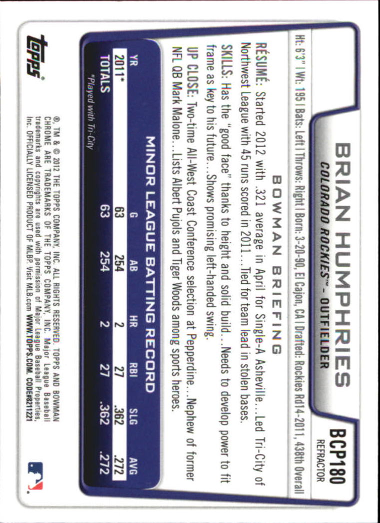 B2642- 2012 Bowman Chrome Prospects Blue Wave BB -You Pick- 15+ FREE US SHIP - Picture 99 of 153