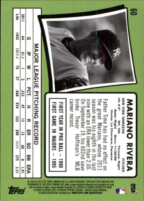 2012 Topps Archives #60 Mariano Rivera back image