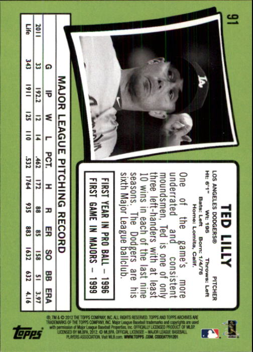 2012 Topps Archives #91 Ted Lilly back image