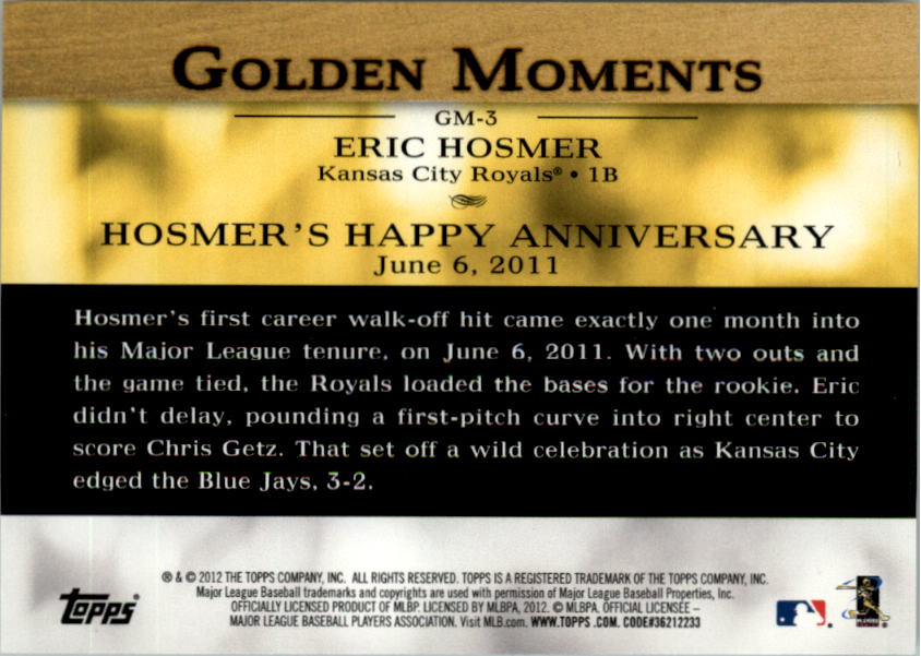 2012 Topps Golden Moments Series 2 #GM3 Eric Hosmer back image