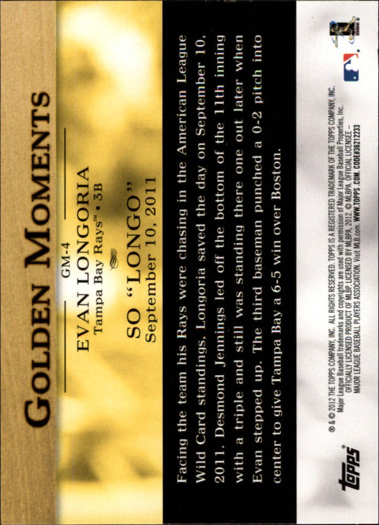 2012 Topps Golden Moments Series 2 #GM4 Evan Longoria back image