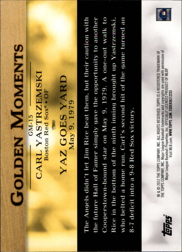 2012 Topps Golden Moments Series 2 #GM15 Carl Yastrzemski back image