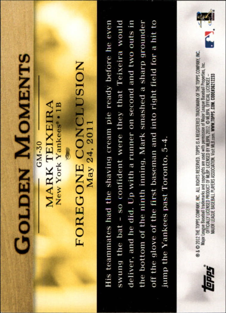 2012 Topps Golden Moments Series 2 #GM30 Mark Teixeira back image