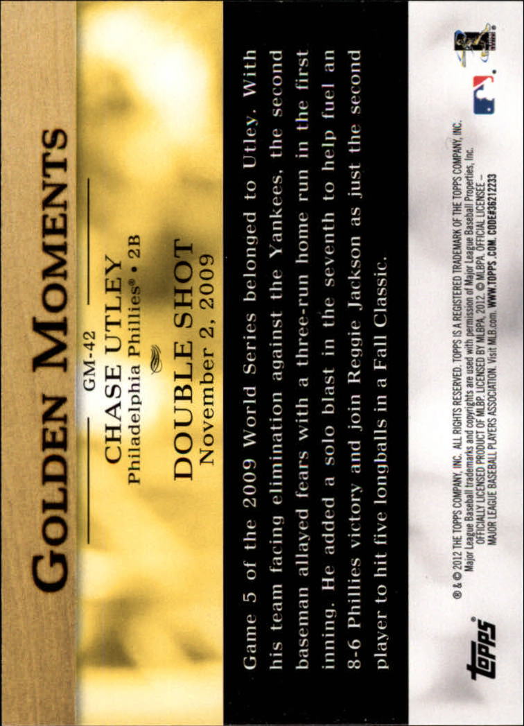 2012 Topps Golden Moments Series 2 #GM42 Chase Utley back image