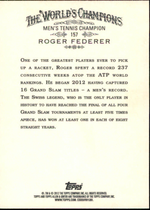 2012 Topps Allen and Ginter #157 Roger Federer back image