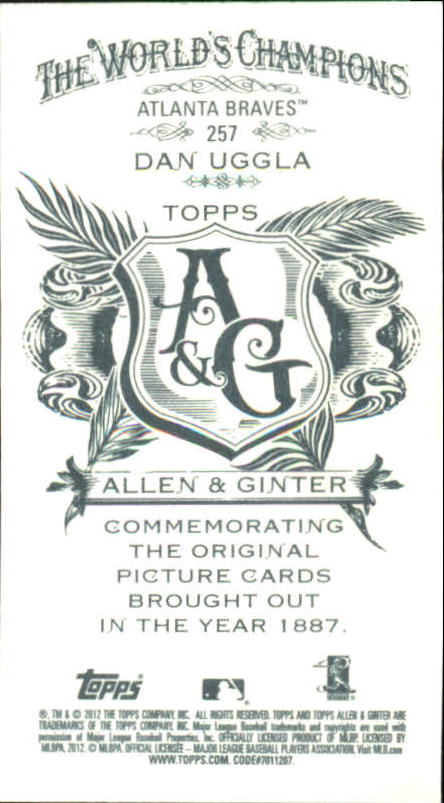 2012 Topps Allen and Ginter Mini #257 Dan Uggla back image