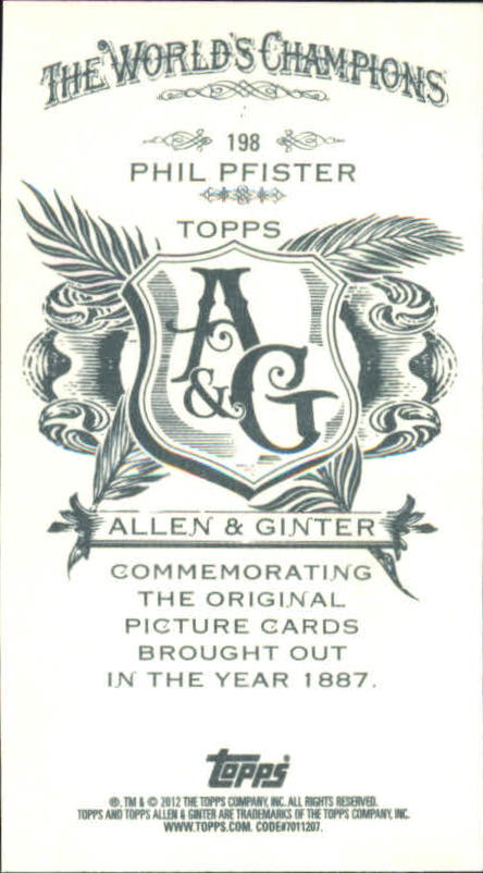 2012 Topps Allen and Ginter Mini A and G Back #198 Phil Pfister back image