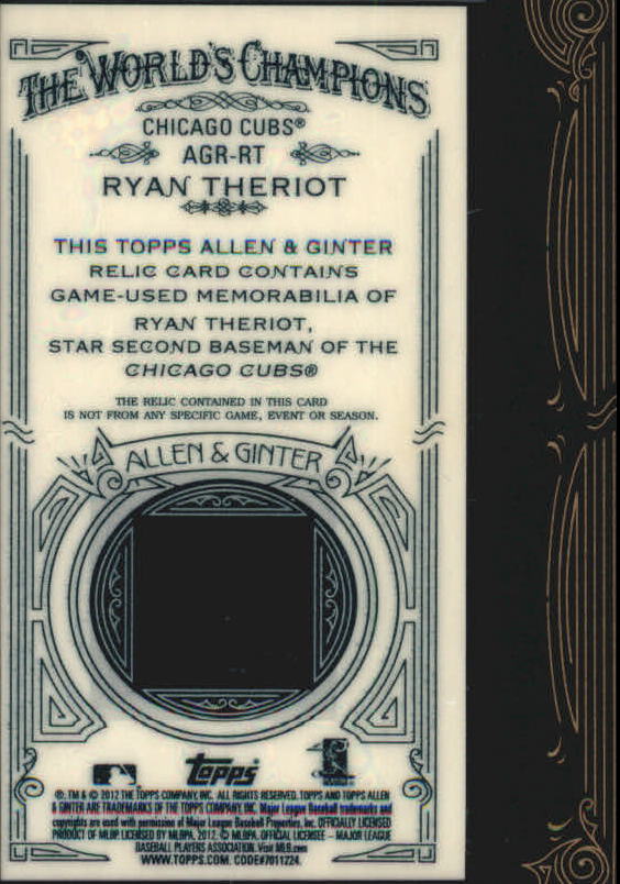 2012 Topps Allen and Ginter Relics #RT Ryan Theriot back image