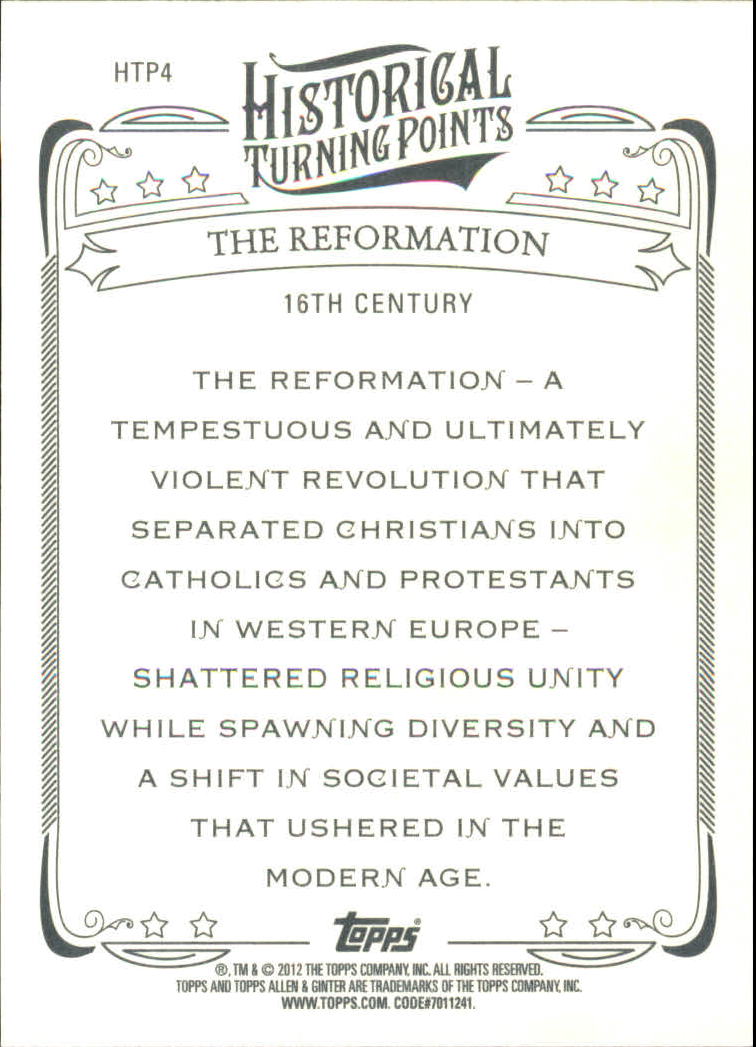 2012 Topps Allen and Ginter Historical Turning Points #HTP4 The Reformation back image