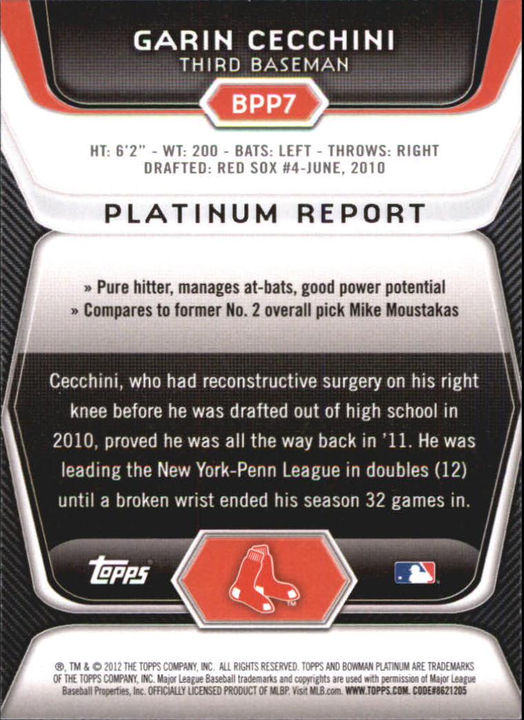 2012 Bowman Platinum Prospects #BPP7 Garin Cecchini back image