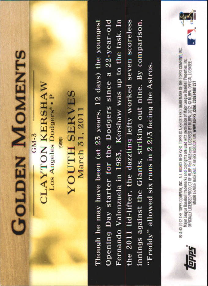 2012 Topps Mini Golden Moments #GM3 Clayton Kershaw back image