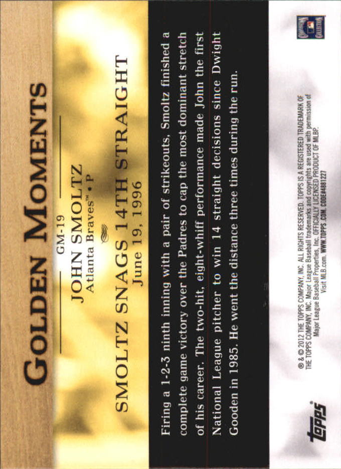2012 Topps Mini Golden Moments #GM19 John Smoltz back image