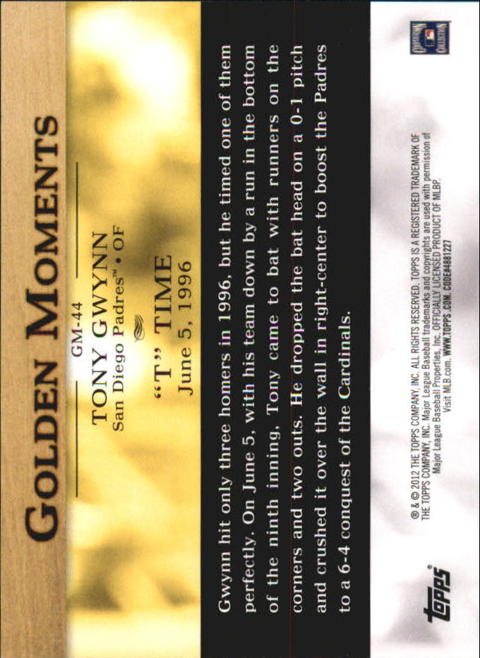 2012 Topps Mini Golden Moments #GM44 Tony Gwynn back image