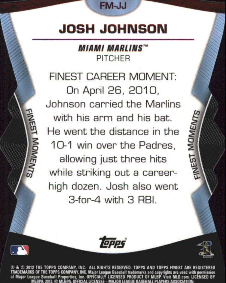 2012 Finest Moments #JJ Josh Johnson back image