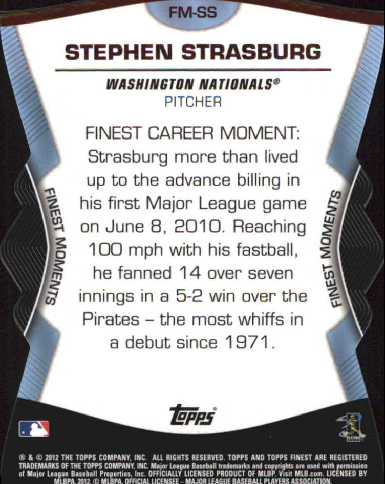 2012 Finest Moments #SS Stephen Strasburg back image
