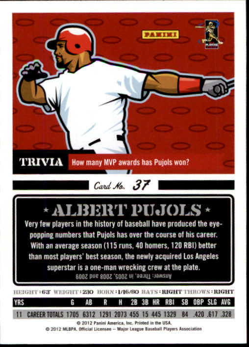 2012 Triple Play #37 Albert Pujols back image