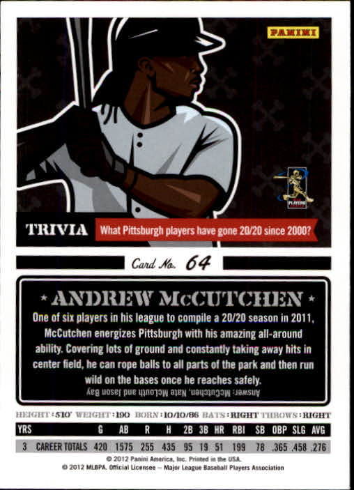 2012 Triple Play #64 Andrew McCutchen back image