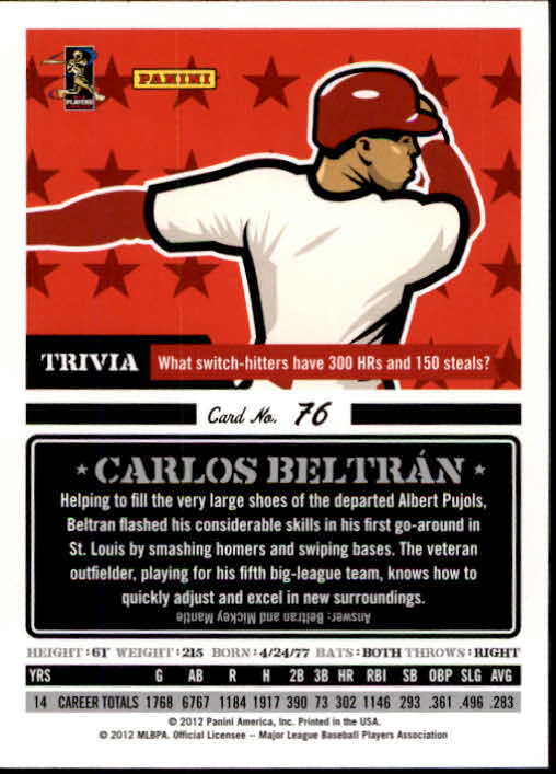2012 Triple Play #76 Carlos Beltran back image