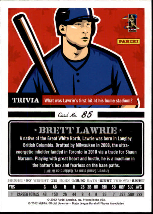 2012 Triple Play #85 Brett Lawrie back image