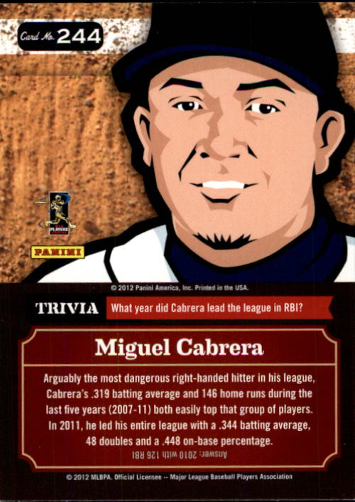 2012 Triple Play #244 Miguel Cabrera FOC back image