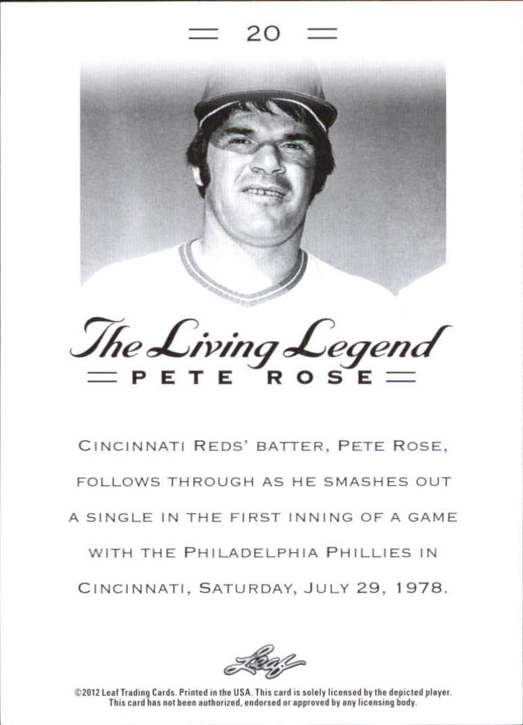 2012 Leaf Pete Rose The Living Legend #20 Pete Rose back image