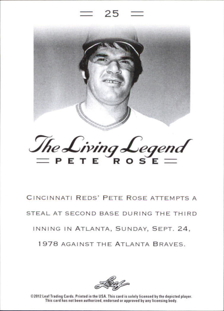 2012 Leaf Pete Rose The Living Legend #25 Pete Rose back image