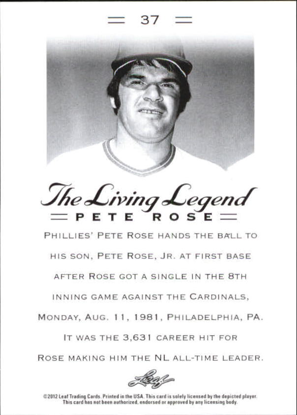 2012 Leaf Pete Rose The Living Legend #37 Pete Rose back image