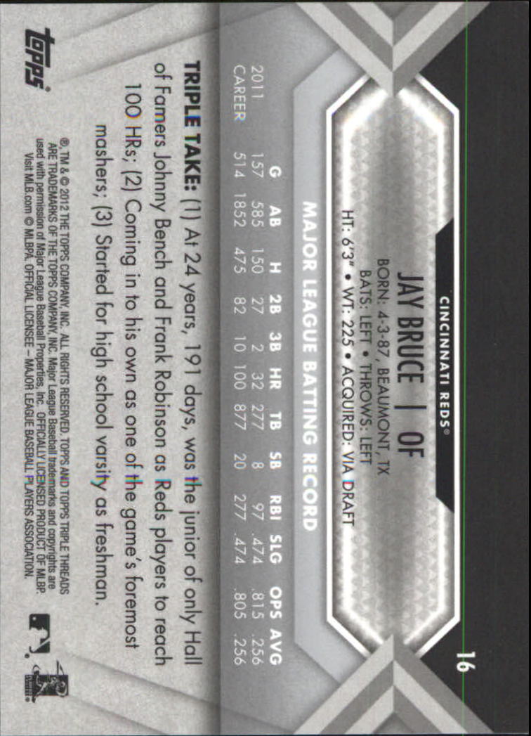 2012 Topps Triple Threads #16 Jay Bruce back image