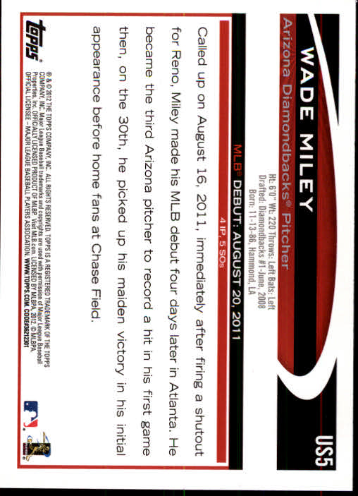 2012 Topps Update #US5A Wade Miley back image