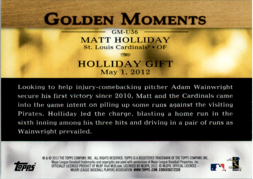 2012 Topps Update Golden Moments #GMU36 Matt Holliday back image