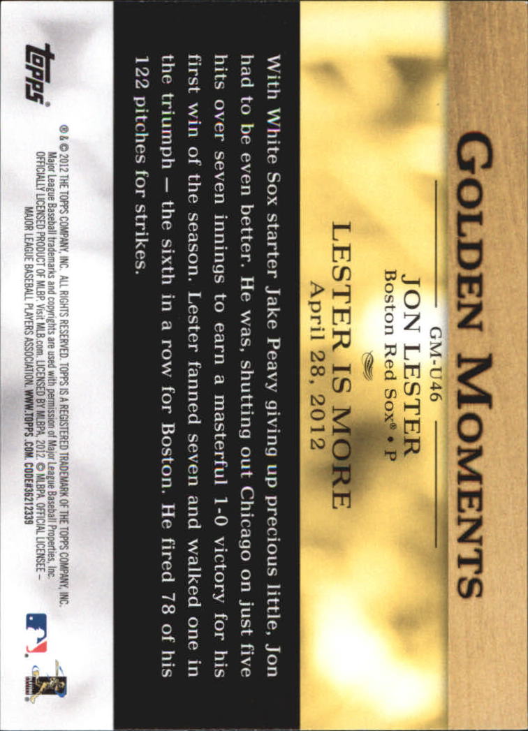 2012 Topps Update Golden Moments #GMU46 Jon Lester back image