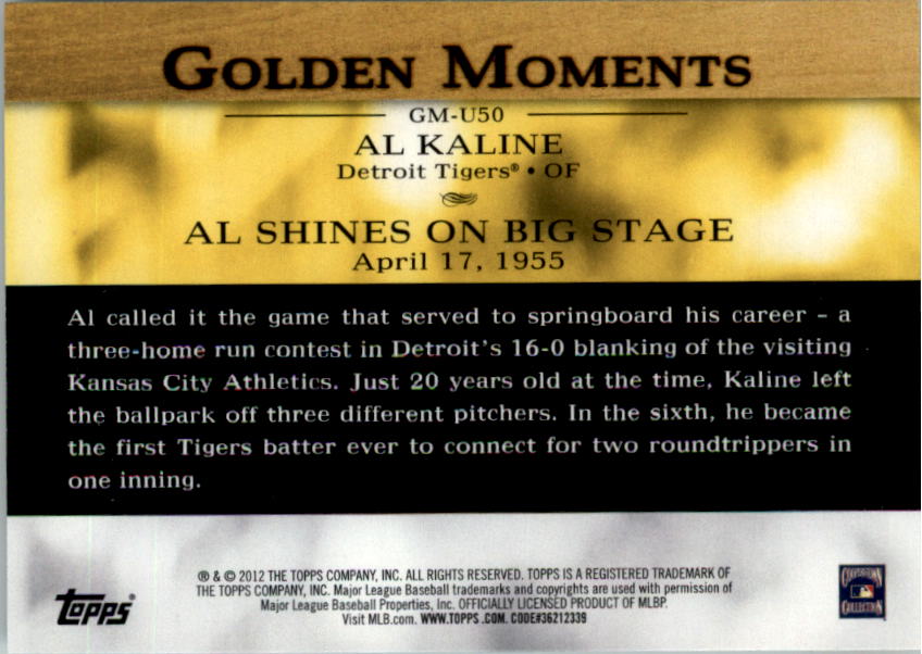 2012 Topps Update Golden Moments #GMU50 Al Kaline back image