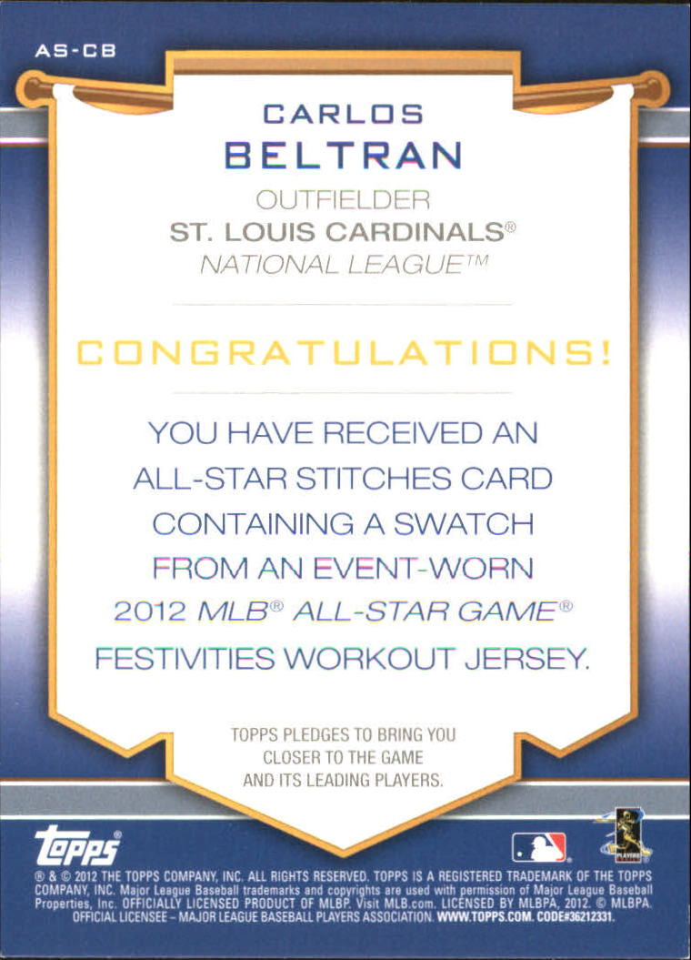 2012 Topps Update All-Star Stitches #CB Carlos Beltran back image