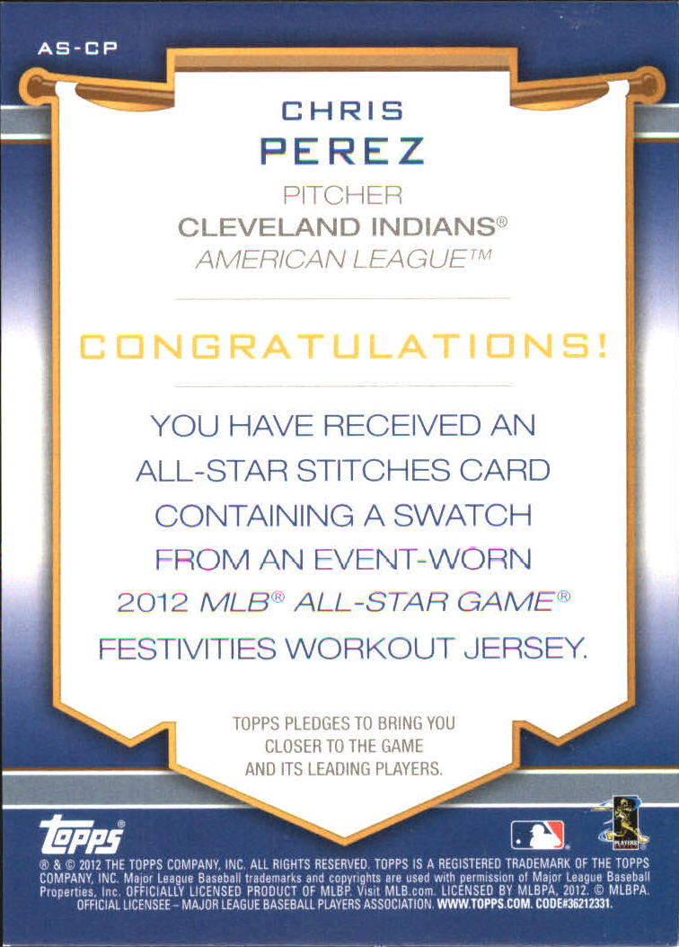 2012 Topps Update All-Star Stitches #CP Chris Perez back image