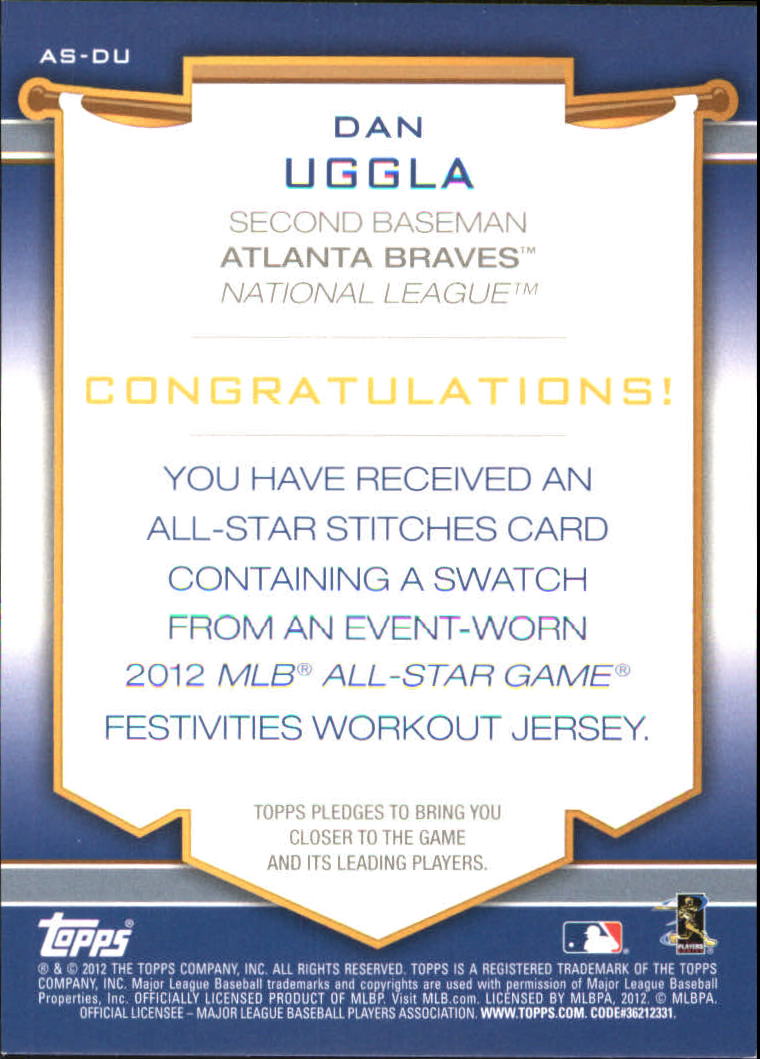 2012 Topps Update All-Star Stitches #DU Dan Uggla back image