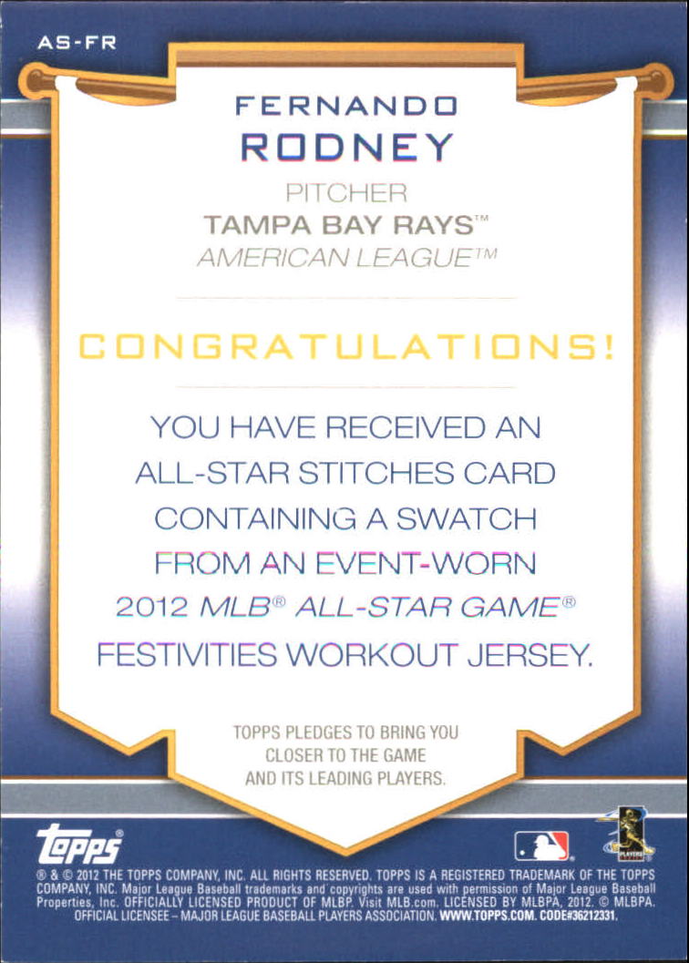 2012 Topps Update All-Star Stitches #FR Fernando Rodney back image