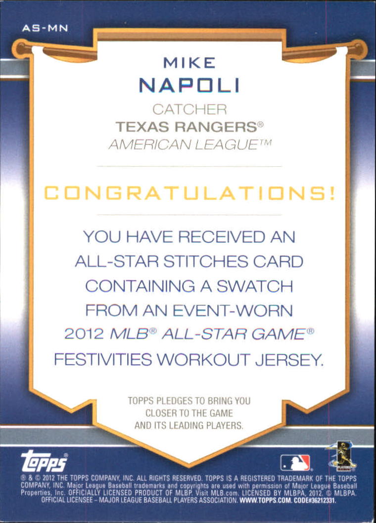 2012 Topps Update All-Star Stitches #MN Mike Napoli back image