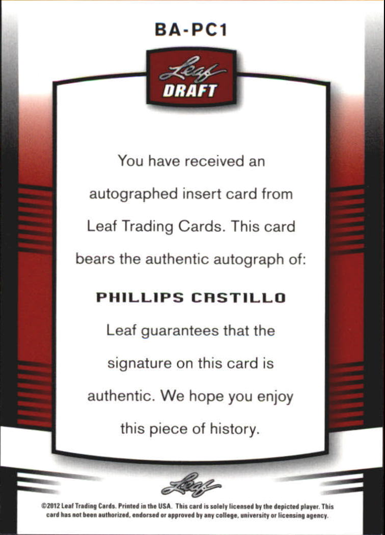 2012 Leaf Metal Draft #PC1 Phillips Castillo back image