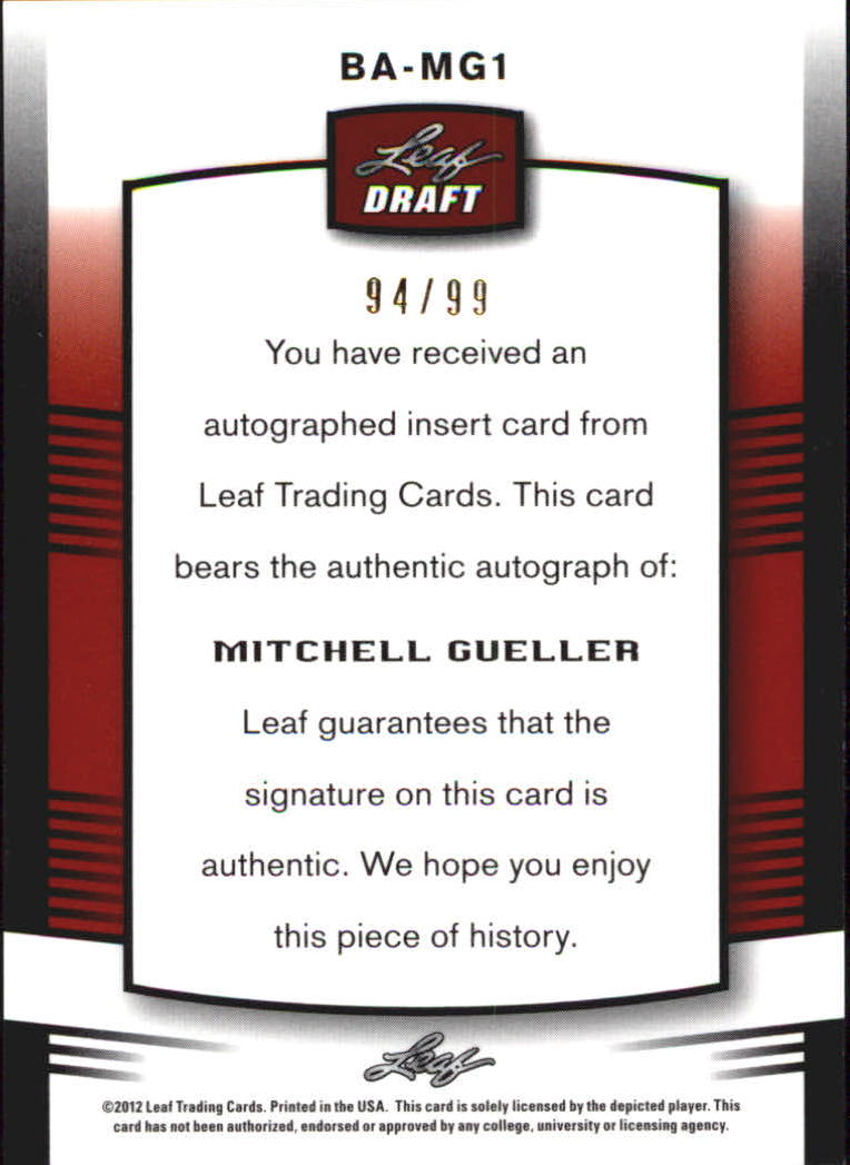 2012 Leaf Metal Draft Prismatic #MG1 Mitchell Gueller back image