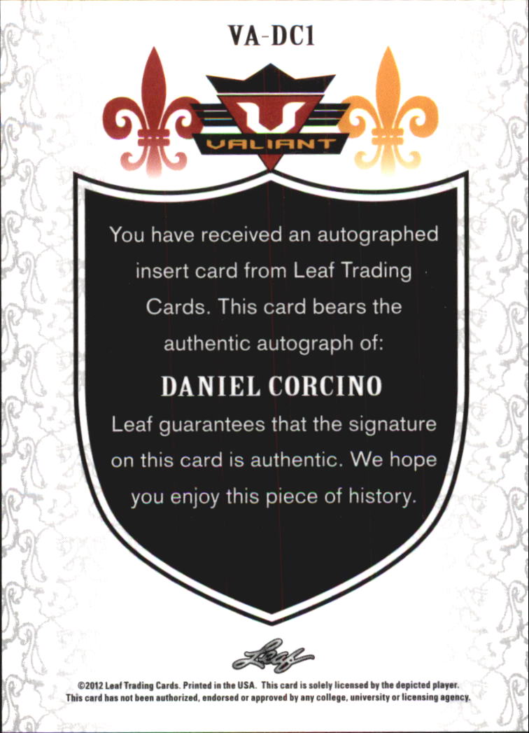 2012 Leaf Valiant Draft #DC1 Daniel Corcino back image