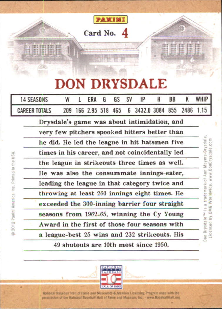 2012 Panini Cooperstown Credentials #4 Don Drysdale back image