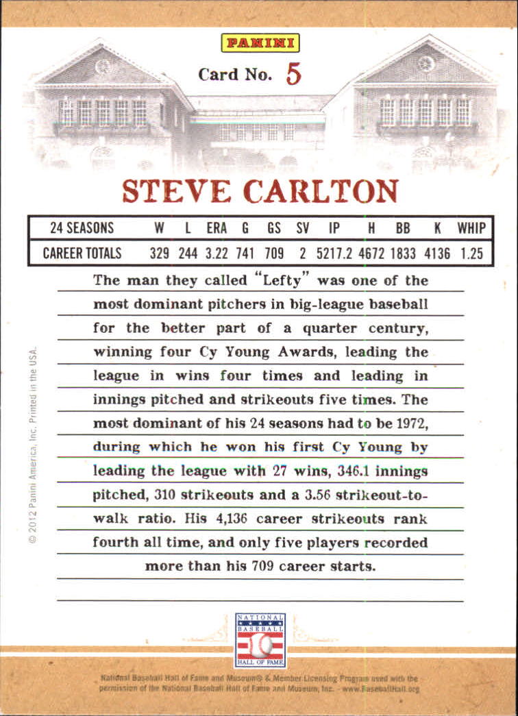 2012 Panini Cooperstown Credentials #5 Steve Carlton back image