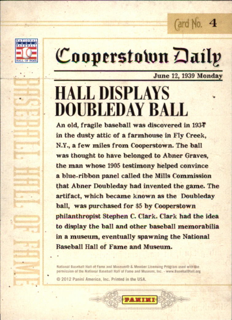 2012 Panini Cooperstown Hall History #4 Abner Doubleday back image