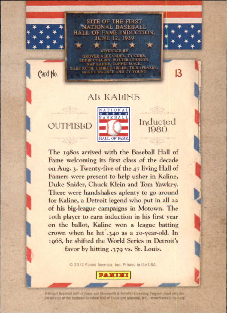 2012 Panini Cooperstown HOF Classes Induction Year #13 Al Kaline back image