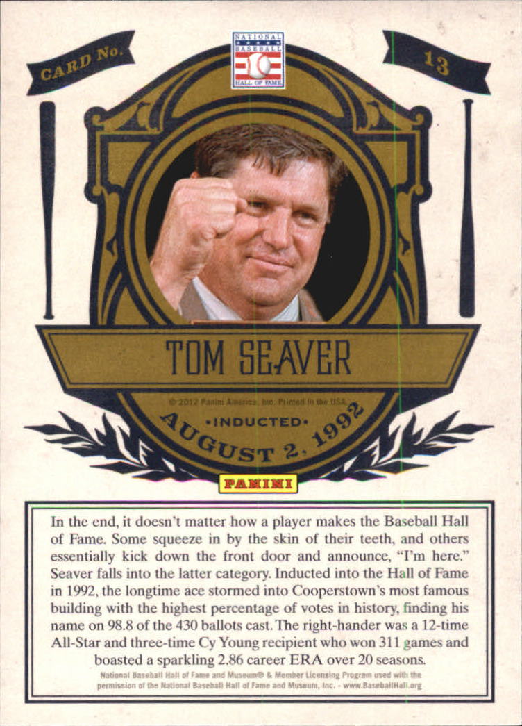2012 Panini Cooperstown Induction #13 Tom Seaver back image