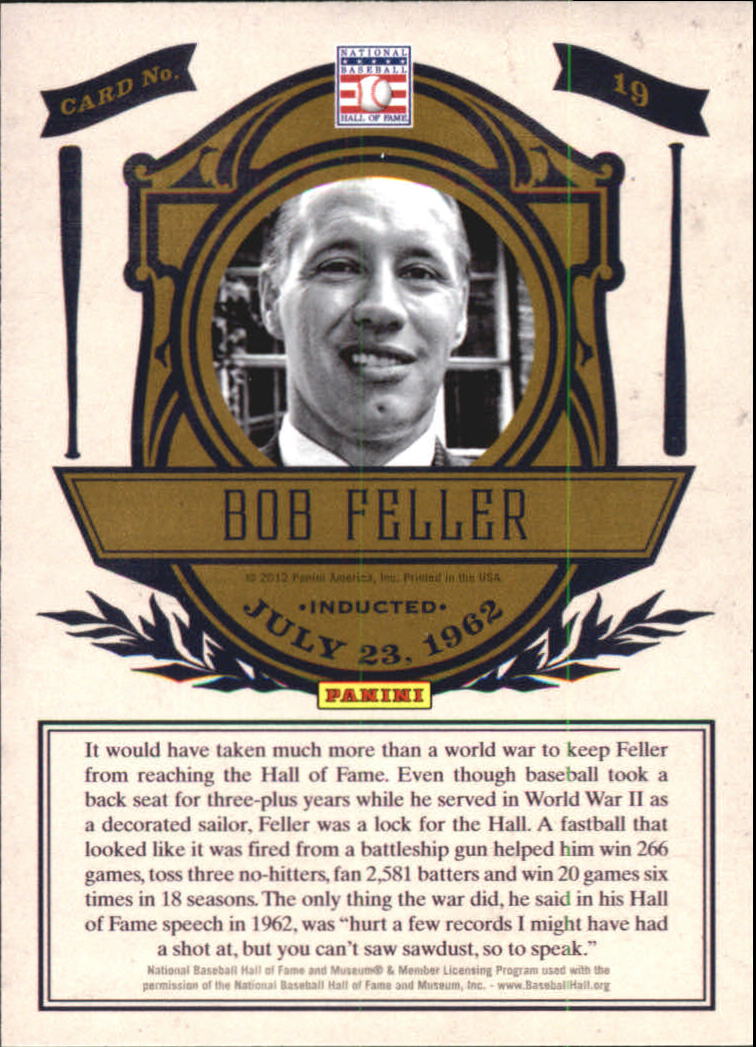 2012 Panini Cooperstown Induction #19 Bob Feller back image