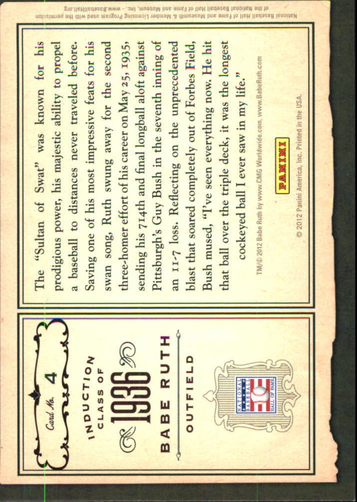 2012 Panini Cooperstown Museum Pieces #4 Babe Ruth back image